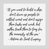 Quotes for Recovery - "If you want to build a ship, don't drum up people to collect wood and don't assign them tasks and work, but rather teach them to long for the immensity of the sea." ~ Antoine de Saint-Exupery